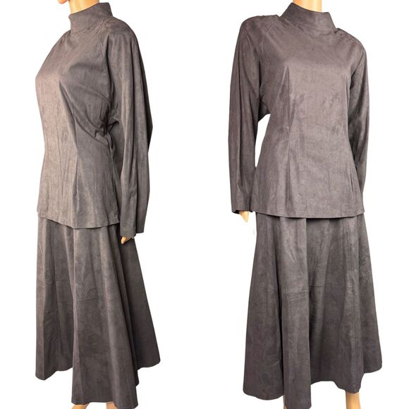 Weathervane Suedemark Womens Suede 2Pc Blouse/Skirt Washable Gray/Brown Vtg USA - Picture 3 of 9